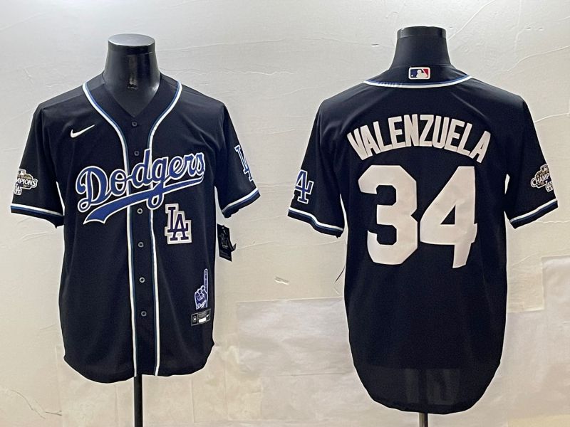 Men Los Angeles Dodgers #34 Valenzuela Black Fashion Game 2025 Nike MLB Jersey style 3069
